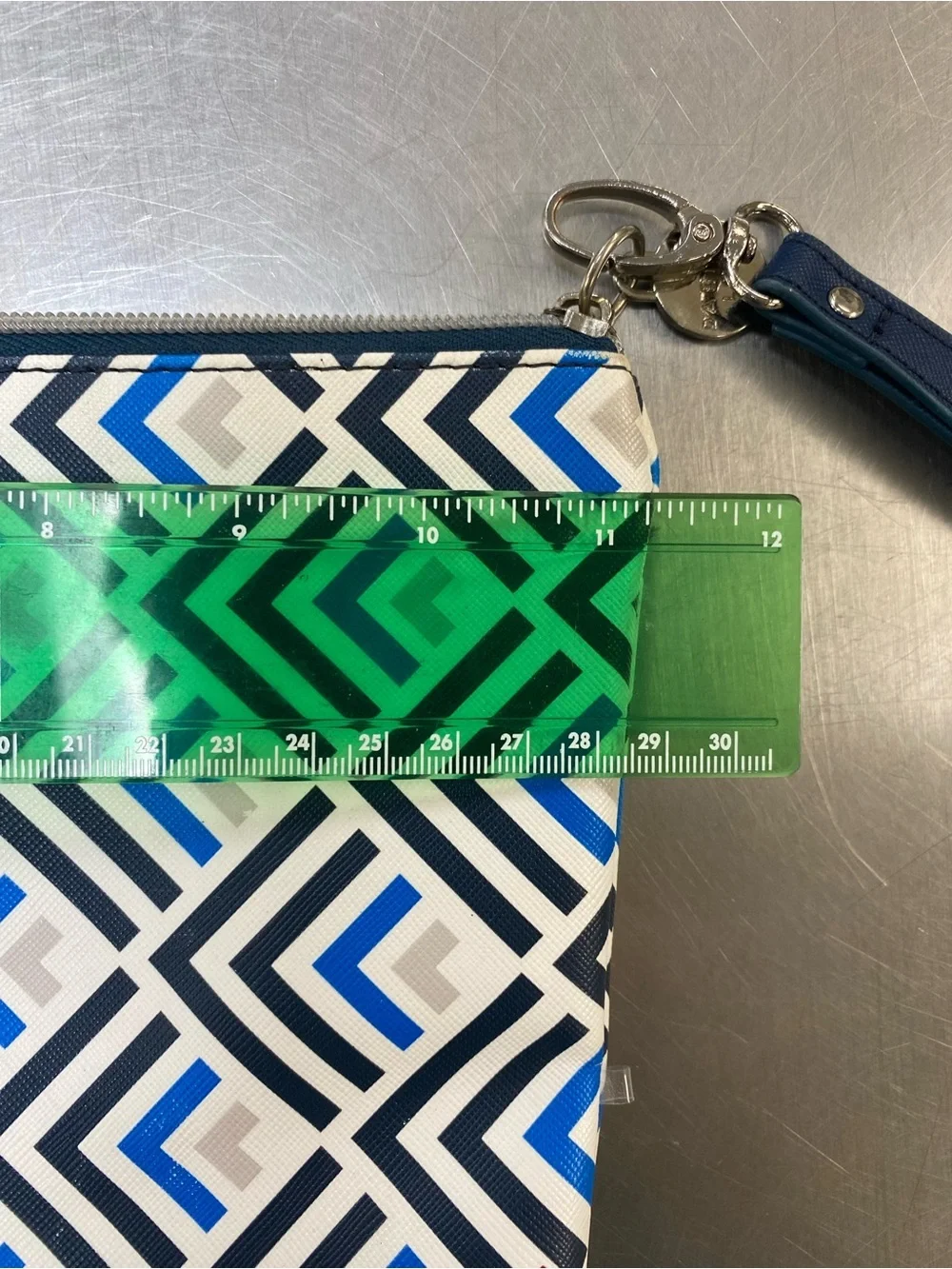 Dabney Lee Geometric Blue & White Zip Pouch Makeup Bag